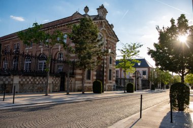 Şampanya Bulvarı 'nda gün batımında yürümek, Epernay, Fransa, cadde manzarası, ağaçlar, dekorasyonlar, gün ışığında şampanya evleri.