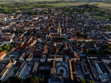 Ay-Champange, Vallee de la Marne, Champagne District, Fransa yakınlarındaki eski yeşil büyük cru cru tepeli şampanya bağlarına, Pinot noir üzüm fabrikalarına ve köydeki eski evlere bakın.