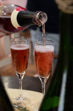 Gül ve şarap tatma, köpüklü pembe şarap, büyük rezerv, Grand Cru Ay-Şampanya Şarabı Vallee de la Marne köyü, şampanya bölgesi, Fransa