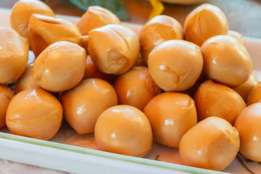 Peynir koleksiyonu, füme sarı İtalyan mini scamorza ya da inek sütünden yapılmış scamorzella peyniri.