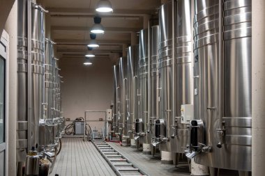 Cahors şarap üretim alanında üzüm fermantasyonu, kırmızı malbec şarapları, Fransa 'nın şatosunda şarap tatma, enotourism