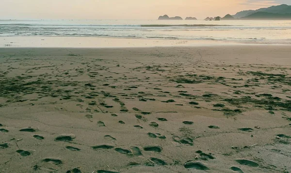 Την Αμμουδιά Και Τον Ωκεανό Κατά Διάρκεια Του Ηλιοβασιλέματος Royalty Free Φωτογραφίες Αρχείου