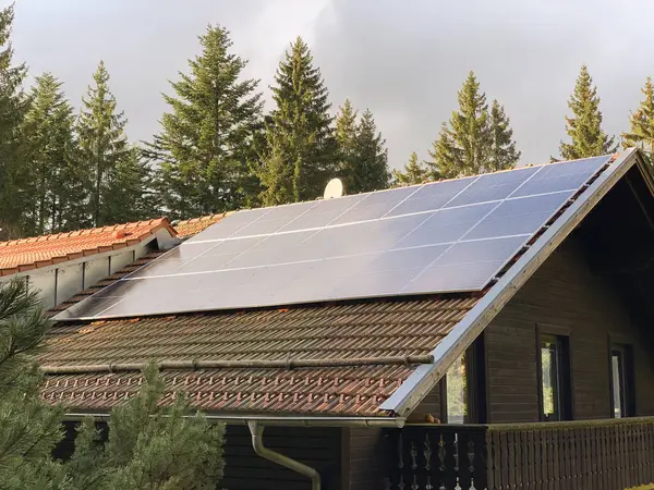 Close up of solar panels on roof home
