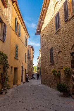 Pienza, Italy, 15 April 2022: medieval street in the center