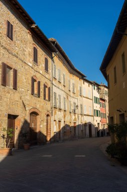 San Quirico d'Orcia, Italy, 16 April 2022: View of the medieval town