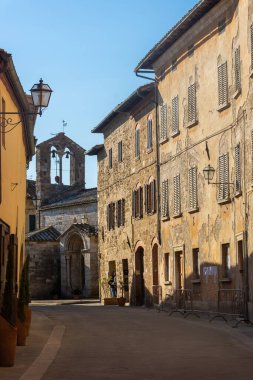 San Quirico d'Orcia, Italy, 16 April 2022: View of the medieval town