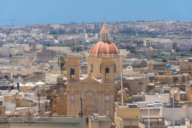 Gozo, Malta, 22 Mayıs 2022: Gozo Katedrali 'nin yukarıdan görünüşü