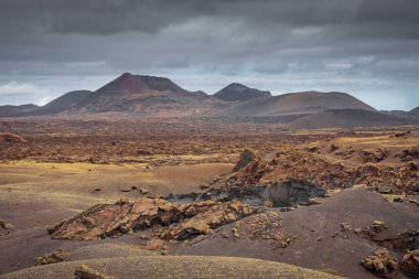 Wild volcanic landscape of the Timanfaya National Park, Lanzarote, Canary Islands, Spain