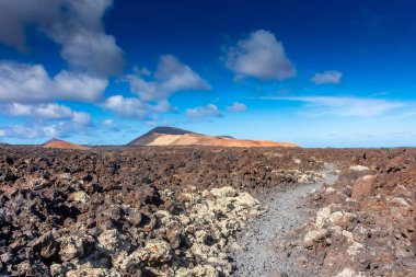 Lava path for Caldera Blanca Volcano in Lanzarote, Canary Islands, Spain