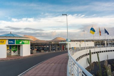 ARRECIFE, SPAIN, 22 MARCH 2022: Entrance to the departures of the Airport of Lanzarote, Canary Islands, Spain