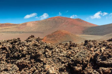 Volkanik çöl Timanfaya Ulusal Parkı, Lanzarote, İspanya