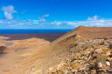 Dramatic landscape viewed from the top of Caldera Blanca volcano, Lanzarote, Canary Islands, Spain