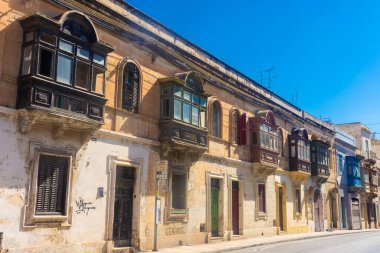 Typical colorful balconies of Malta in Valletta