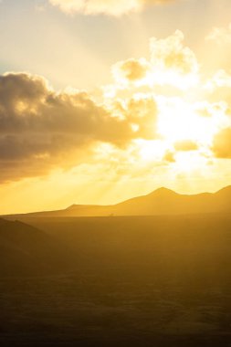 Beautiful sunset over the Volcanos National Park in Lanzarote, Canary Islands, Spain