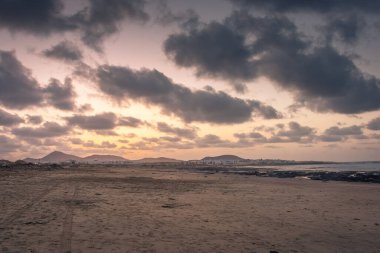The amazing Famara beach on the Atlantic Ocean in Lanzarote, Canary Islands, Spain