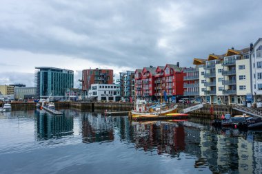 Svolvaer, Norway, 17 August 2022: View of the harbor of Svolvaer, main city of the Lofoten Islands