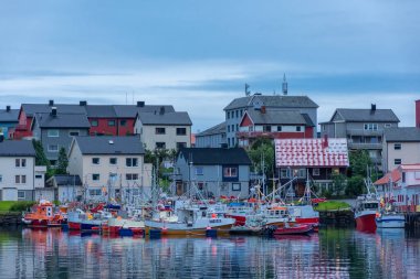 Honningsvag, Norway, 13 August 2022: The harbor of Honningsvag, considered the northernmost town in the world, a few kilometers down North Cape