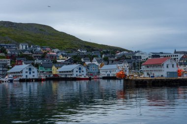 Honningsvag, Norway, 13 August 2022: The harbor of Honningsvag, considered the northernmost town in the world, a few kilometers down North Cape