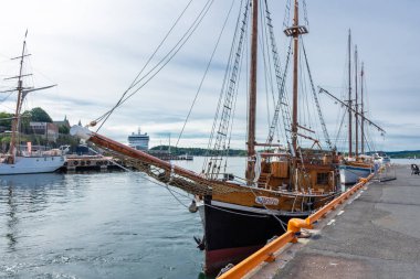 Oslo, Norway, 7 August 2022: Ancient wooden ship in the harbor