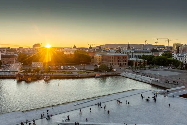 Осло Норвегия Августа 2022 Года Прекрасный Закат Над Осло Оперного — стоковое фото