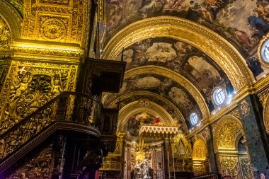 Valletta, Malta, 22 May 2022: Golden interior of St John's Co-Cathedral