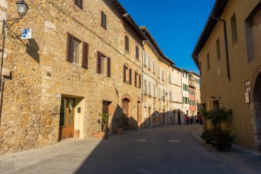 San Quirico d'Orcia, Italy, 16 April 2022: View of the medieval town