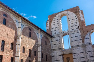 Siena, Italy, 17 April 2022: Ancient outdoor balcony of the cathedral
