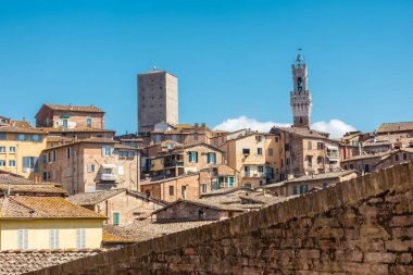 Siena, Italy, 17 April 2022: Beautiful cityscape of the medieval historic center