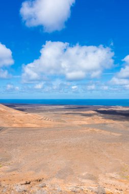 Dramatic landscape viewed from the top of Caldera Blanca volcano, Lanzarote, Canary Islands, Spain