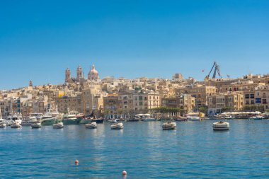Birgu, Malta, 22 May 2022: View of Cospicua, one of the three cities, from the marina of Birgu