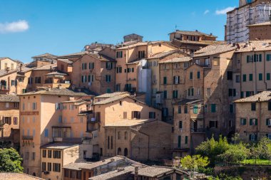 Siena, Italy, 17 April 2022: Beautiful cityscape of the medieval historic center