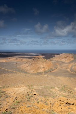 Dramatic landscape viewed from the top of Caldera Blanca volcano, Lanzarote, Canary Islands, Spain