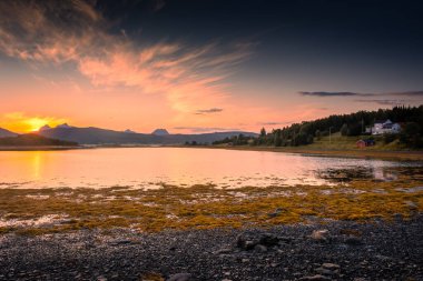Beautiful sunset over a lake in Senja Island, Norway