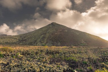 Beautiful sunset over the Monte Corona Volcano in Lanzarote, Canary Islands, Spain