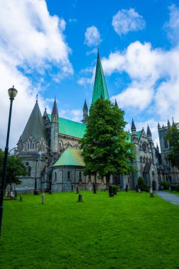 View of the gothic Nidaros Cathedral of Trondheim, Norway