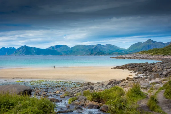Красивый Пляж Лофотенских Островах Норвегия — стоковое фото