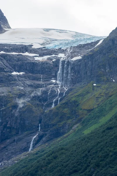 View Jostedalen Glacier Melting Lovatnet Lake Norway – stockfoto