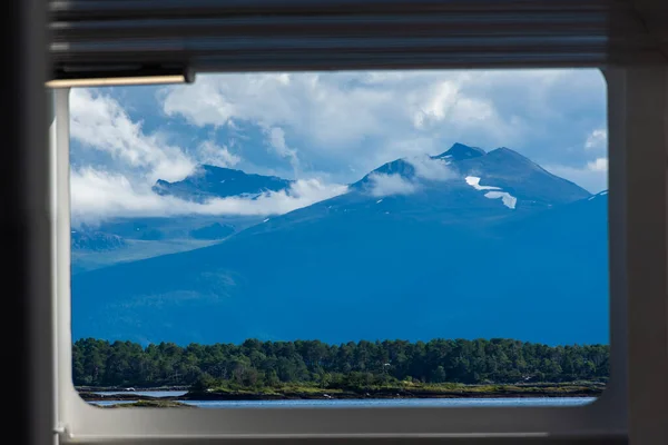 Norwegian Fjord Landscape Framed Window Ferry — Stock Photo, Image
