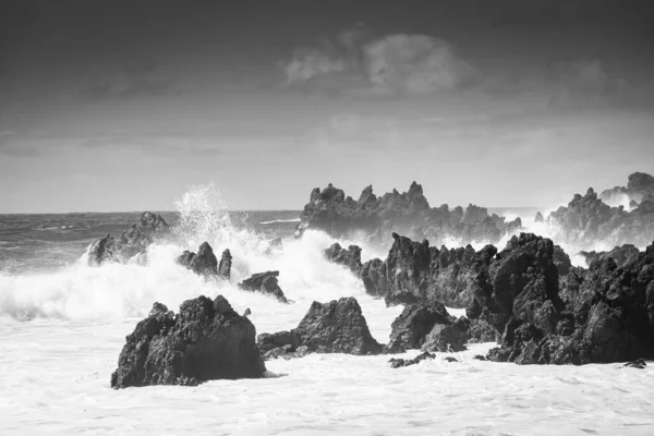 stock image Powerful waves against the sea stacks of Lanzarote island, Atlantic Ocean, Canary Islands, Spain