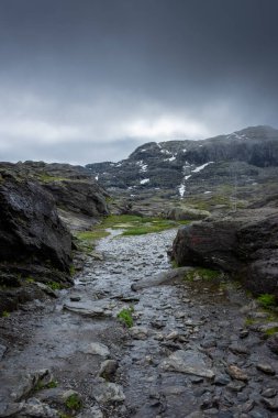 Mountain trail to hike to Trolltunga scenic spot, Norway