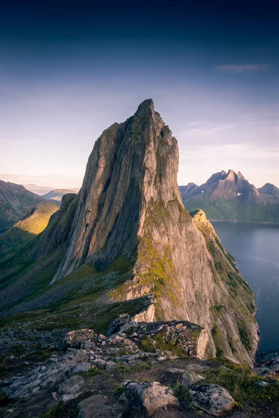 Epic Segla Mountain Viewed Mount Hesten Sunset Senja Island Norway — Foto Stock