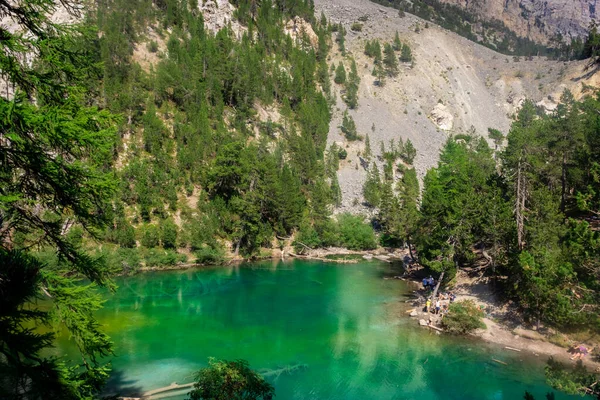 Eau Cristalline Lac Vert Lac Montagne Émeraude Nevache Alpes France — Photo