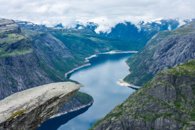 The amazing Trolltunga scenic spot, famous rock formation in Norway