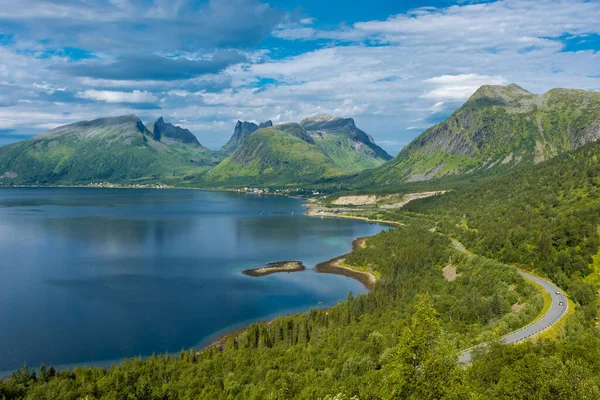 stock image Beautiful landscape over the fjord of Senja Island from Bergsbotn Platform, Norway