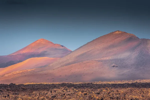 stock image Wild volcanic landscape of the Timanfaya National Park, Lanzarote, Canary Islands, Spain