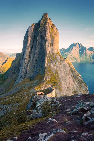 Epic Segla Mountain Viewed Mount Hesten Sunset Senja Island Norway — Foto Stock