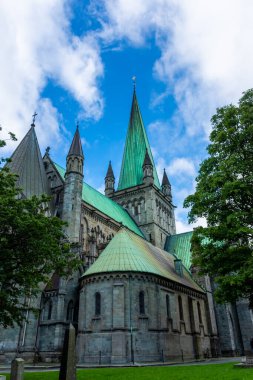 View of the gothic Nidaros Cathedral of Trondheim, Norway