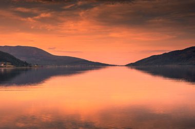 Beautiful sunset over a lake in Senja Island, Norway