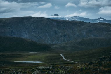 Norveç 'in orta kesimindeki Jotunheimen Platosu' nun dağ manzarası ve tundrası.