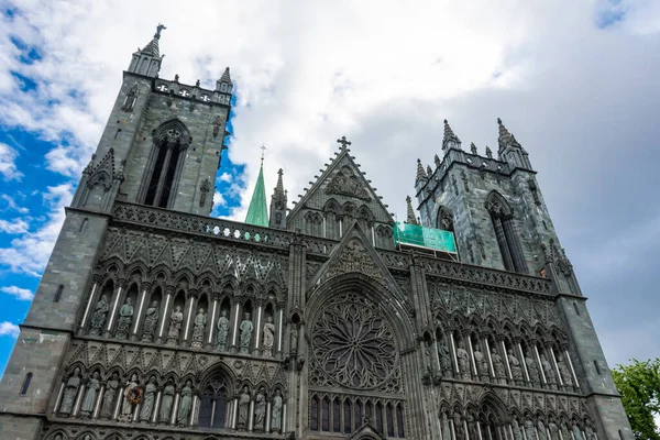 Gevel Van Gotische Nidaros Kathedraal Van Trondheim Noorwegen — Stockfoto